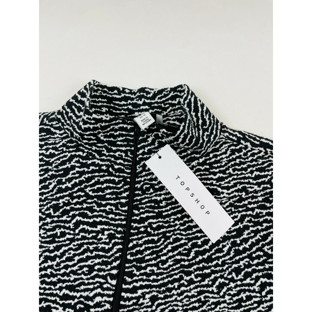 Topshop Crop Shirt Women's Size 10 Black White Zebra Print Full Zip Short Sleeve - Picture 6 of 8